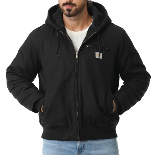 TUAOVA Men's Work Coat Washed Duck Fleece Lined Waterproof Workwear Fit Relaxed Winter Hooded Active...