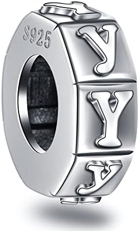 GLOWDAS Initial A-Z Letter Spacer Charms, Antique 925 Sterling Silver 26 Alphabet Rubber Stopper Beads, fits European DIY Bracelet, Personalized Gifts for Mothers Day/Birthday/Christmas