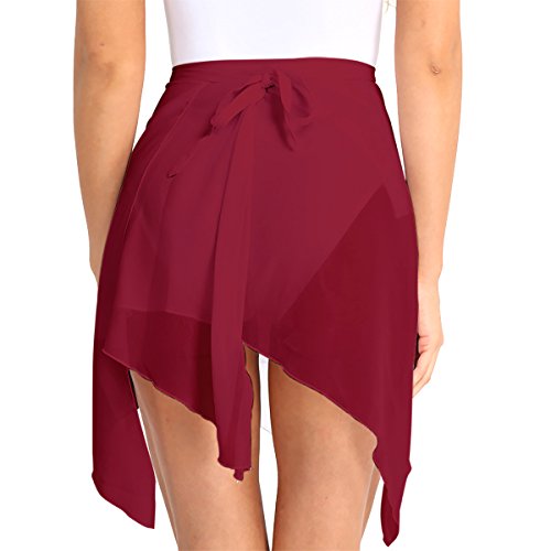 Tiaobug Women's Asymmetric Chiffon Ballet Wrap Skirt Dance Skate Scarf Short Skirts Wine Red One Size #TOP3