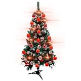 AC - Árbol de Navidad con piñas y Bayas - Decorado con Set de 16 Bolas Color Rojo y Luces Leds Navideñas a Pilas Calidas (240 Leds) - Altura del Árbol: 120 cm - Fácil Montaje