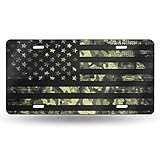 Camouflage Green Camo American Flag Front License Plate Aluminum Decorative License...