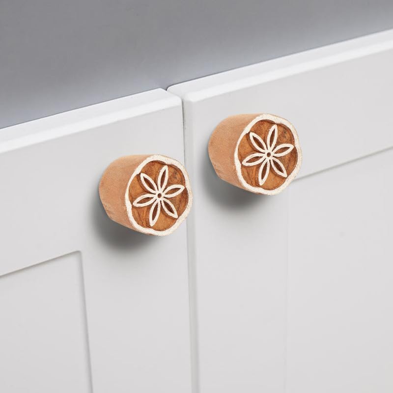 Miniatura 7 de Hashcart Pomos de madera de diseño múltiple para el hogar  Juego de 6  Perillas redondas únicas hechas a mano para puertas  Perillas de diseño