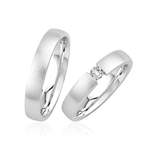 GIORO Alice 27 Trauringe Verlobungsringe Partneringe Silber 925 \"handgefasster Stein als Paarpreis in Silber Weißgold Platin Optik GIORO Alice 27 Trauringe Verlobungsringe Partneringe Silber 925 \"handgefasster Stein als Paarpreis in Silber Weißgold Platin Optik