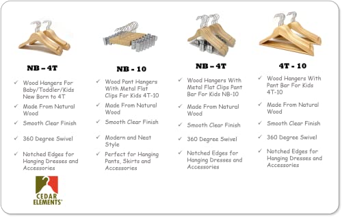 Kids Hangers With Metal Clips Pant Bar 4T-10 (Natural Wood) #TOP6