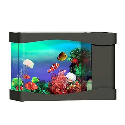 Playlearn Mini Jellyfish Aquarium Artificial Fish Tank with Moving Fish – USB/Battery Powered – Fake Aquarium Toy Fish Tank with 2 Fake Jellyfish