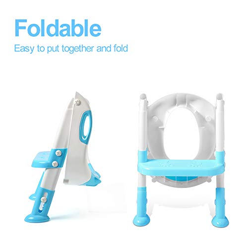 Potty Training Seat with Ladder, Adjustable Toddler Toilet Training Potty Seat with Step Stool for Kids Girls and Boys, Comfortable Cushion Safe Handle Anti-Slip Pads