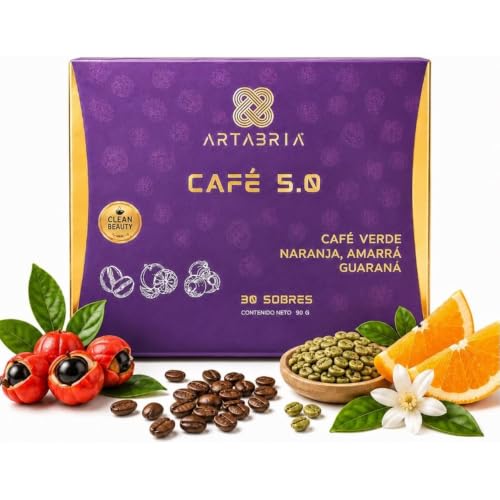 Café ARTABRIA 5.0 suplemento con café verde y guaraná de 30 sobres individuales para el día