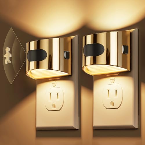 Image of L LOHAS LED Motion Sensor Night Light, Dusk to Dawn & Motion Activated LED Night Light, Night Lights Plug into Wall with Adjustable Brightness, 3000K Soft White, Gold, 2 Pack