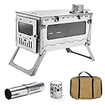 TOMOUNT Ultralight Titanium Wood Stove with Viewing Glass Door, Portable Camp Stove for Tents, Includes Chimney & Heat-Resistant Gloves | for Outdoor Cooking, Heating, Hiking & Accommodations