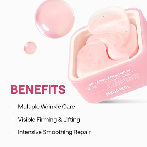 Image of MEDIHEAL Retinol Capsule Eye Patches - Korean Hydrogel Under Eye Patch for Fine Lines, Wrinkles & Firming- Full Coverage(70mm Wide) - Non Irritating, Encapsulated Retinol, 60 Count