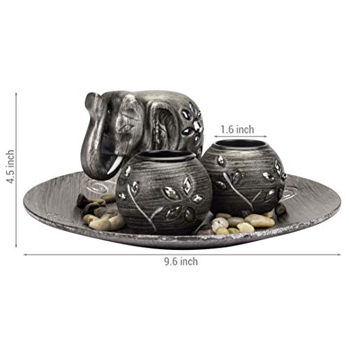 Mygift Decorative Gunmetal Grey Elephant & Tealight Candle Holder Plate #TOP3