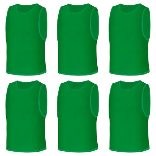 AUYAO 6Pcs Adult Kid Team Training Vest Breathable Mesh Scrimmage Sleeveless Training Pinnies Training Bibs Quick-Dry Sport Bibs Sports Practice Vests for Soccer Basketball Practice(Grass Green)
