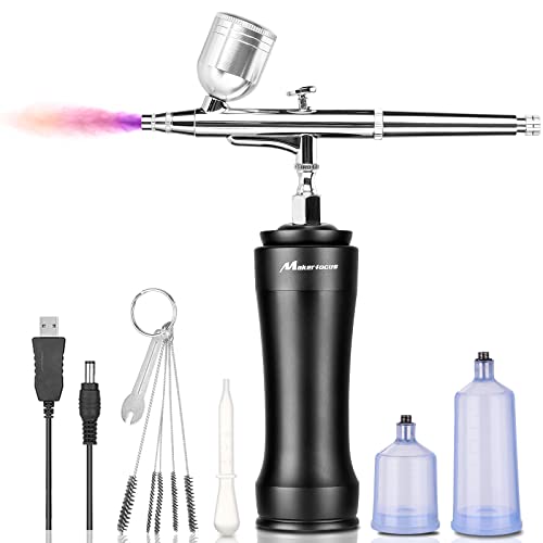 Cordless Airbrush Gun Kit with Compressor: Portable Mini Airbrush Kit for Painting, 30PSI Gravity Feed Dual Action Rechargeable Wireless Handheld Airbrush for Makeup, Barber