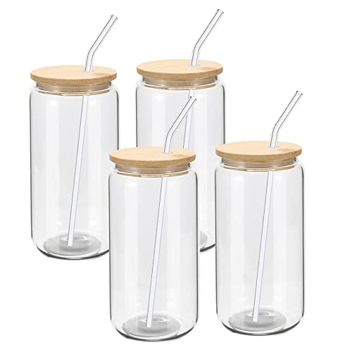 YOUKE OLA 20 Pack Glass Cups with Bamboo Lids and Glass Straw 16oz Beer Can Shaped Drinking Glasses Cups, Glass Tumbler Reusable Cute Cups for Whiskey, Iced Coffee, Tea, Soda, Cocktail, Gift, Clear - Thumbnail 5