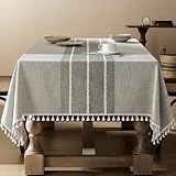 ZeeMart Rustic Cotton Linen Table Cloth Square Table Cloths 60x60 Inch Grey, Farmhouse Style Heavy Weight Contrast Grey Tablecloth, Water Resistant Burlap Tablecloths