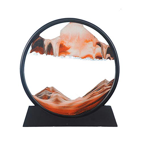 Aoderun Moving Sand Art Picture Round Glass 3D Deep Sea Sandscape in Motion Display Flowing Sand Frame Relaxing Desktop Home Office Work Decor (7", Orange) by Aoderun - Used condition - US$12.44
