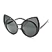 zeroUV Womens High Fashion Oversized Window Lens Round Cat Eye Sunglasses (Black/Smoke)