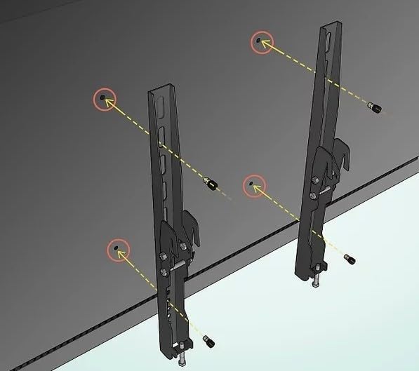Diagram showing wall mount bracket attachment to TV