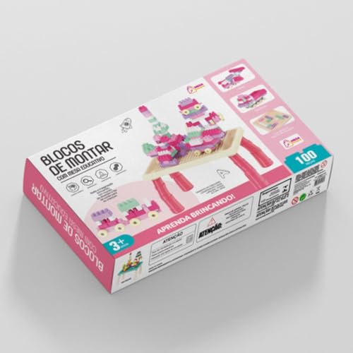 MESA INFANTIL EDUCATIVA COM BLOCOS DE MONTAR MEGA COMPRAS (Rosa)