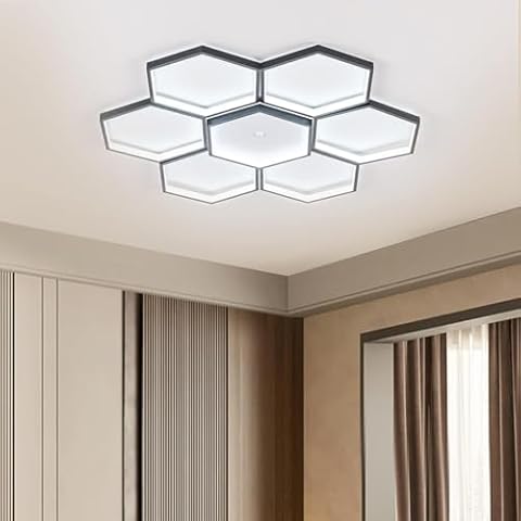 Modern LED Ceiling Light, 98W Flush Mount Ceiling Lamp, 32 Inch 6000K Black Light Fixture for Living Room, Dining Room, Kitchen, Bedroom Cover