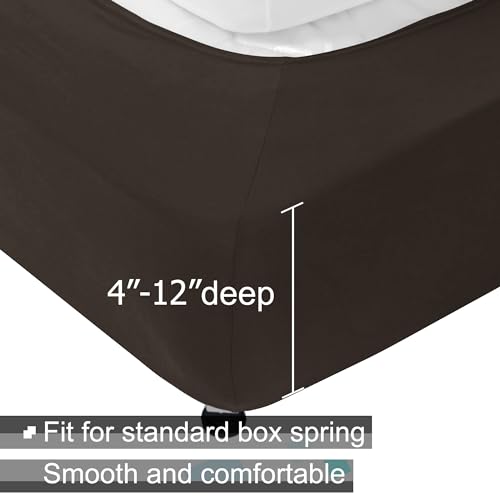 Twin/Twin XL Box Spring Cover - Jersey Knit & Stretchy Wrap Around 4 Sides Bed Skirt for Hotel & Home, Brown