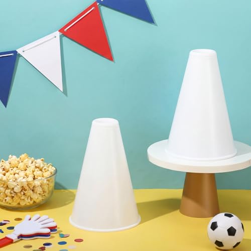 Teyva Daily 2 Pcs Plastic Cheer Megaphone DIY Plastic Megaphone Director Prop Noisemaker Sport Event Accessory for Sports Match Outdoor Activities(White)