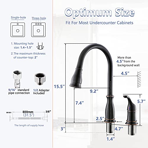 Appaso 3 Hole Kitchen Faucet With Pull Down Sprayer Oil Rubbed Bronze, 2-Hole Pull Out Kitchen Sink Faucet With Side Single Handle And Soap Dispenser, 211Orb #TOP5
