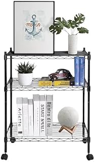 3 Shelf Heavy Duty Rack Boltless Flodable Height Adjustable Wire Shelving Storage Rack Shelves for Multipurpose Storage for Kitchen Office and Garage (14x30x32) Black