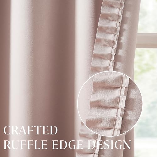 Jubilantex Ruffle Blackout Curtains 95 Inches Long 2 Panels Fabric Farmhouse Curtain Soft Light Filtering Flowy Drapes for Living Room Bedroom Rod Pocket Light Filtering Window Curtains, 40x84, Pink - Image 4