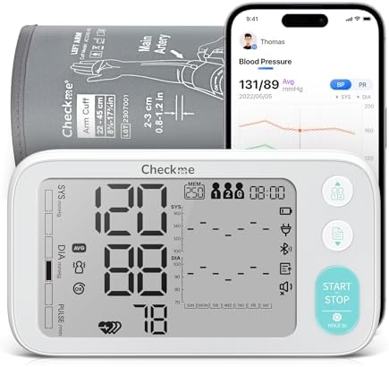 Checkme Blood Pressure Monitor for Home Use include Pregnant Women & Diabetics, Bluetooth Blood Pressure Machine, Dual Display, XL Size Cuff 22-45cm, 2x250 Storage, Voice Broadcast, Work with APP
