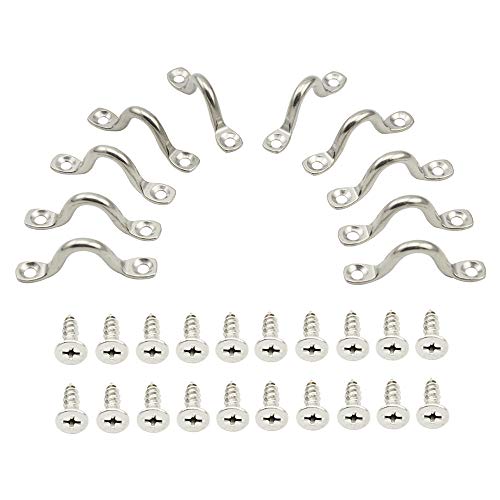 zfdg Bucles Cubierta Kayak, 10 Piezas Kayak Bucle Acero Inoxidable, Cojín Acero Inoxidable Ojos, Amarre Bucles Cubierta Kayak, con 20 Tornillos, para Kayak Canoe Rigging