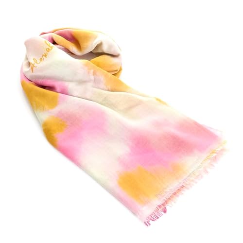 ALEXAH - Foulard léger et élégant pour femme - Écharpe douce - Design original - Châle de fleurs pour mariage - 90 x 180 cm, Stain Moutarde, Taille Unique