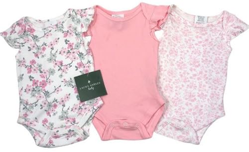Laura Ashley Girls Newborn Baby 3 Pack Romper Vest Bodysuits, Baby Shower 0-3, 3-6, 6-9 Month (Design-1, 3-6 Months)