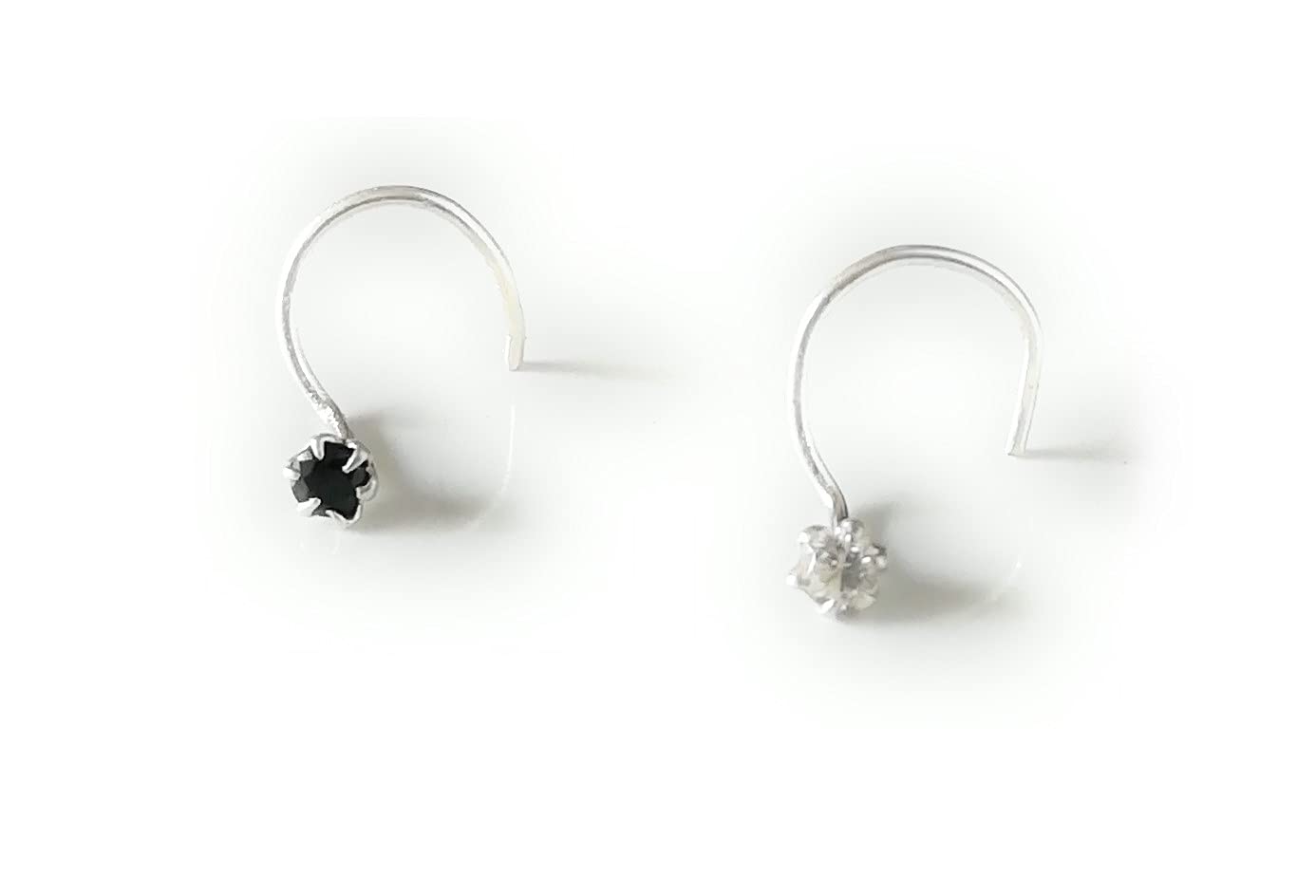 Shree Jewellers {Tiny Dot} Zero Size 92.5-925 Sterling Silver Round-Shape Black & White Cubic-Zirconia Prong-Setting Nose Pin Stud for Women Girls {2 Pcs} (Small- 1.5mm) (B092TG3N4M) Amazon Price History, Amazon Price Tracker