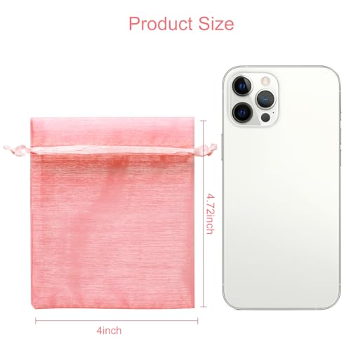 Image of Hopttreely 100pcs Organza Bags, Pink 4''x4.72''(10x12cm) Satin Drawstring Organza Pouch Wedding Party Favor Gift Bag Jewelry Watch Bags