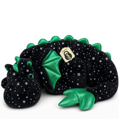 ARELUX Giant Weighted Winged Dragon Plush Toy - 35.4" 5lbs Soft Stuffed Animal for Comfort, Pterosaur Plushie Fuzzy Dinosaur Pillow Plushies Cuddly with Non-Removable Weighted Filling,Black Green