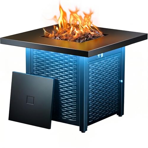 Ciays 28' Propane Fire Pit Table, 50,000 BTU CSA-Listed Gas Fire Pit with RGB Lighting, Adjustable Flame, Lava Rock, APP Control, Music-Sync Lighting, Outdoor Gas Fire Pit for Patio, Backyard & Garden
