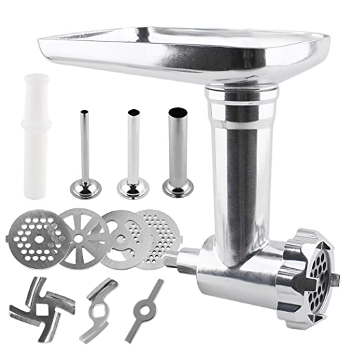 joyparts MG-50 Meat Grinder Attachment ,Compatible with Cuisinart Stand Mixer SM-50 and SMD-50 Series(Stainless Steel Sausage stuffer Tubes), Silver, 8.8*3.9*8.2 (1101)