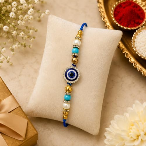 Image of JAIPUR ACE Elegant Blue inchBRO inch Designer Rakhi Gift Set with Greeting Card and Roli Chawal Pouch, Premium Brother Rakhi, Festive Raksha Bandhan Gift for Brother, Traditional (Love Threads)