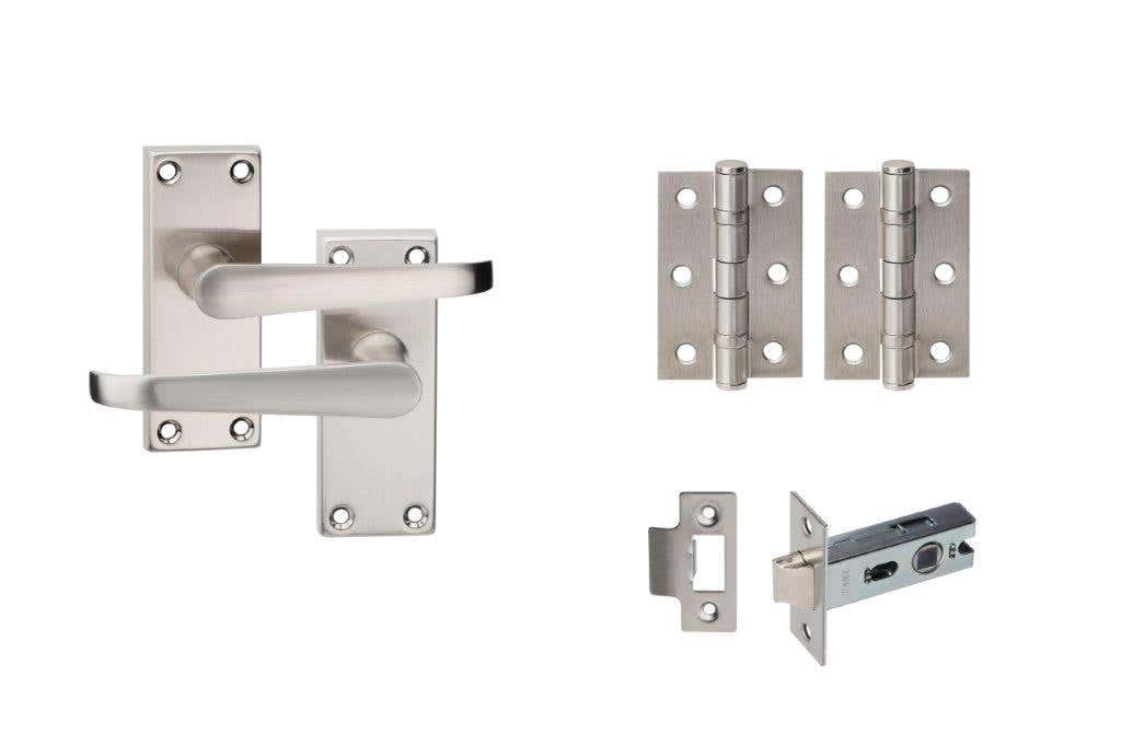 Victorian Straight Latch Door PackHandle/latch/hingesSatin NickelInternalDesigner Levers from B&Q
