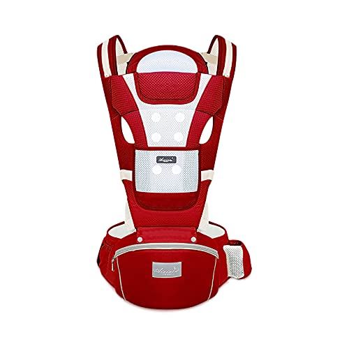 Porte-bébé respirant SONARIN rouge avec siège à hanche ergonomique de 0 à 36 mois