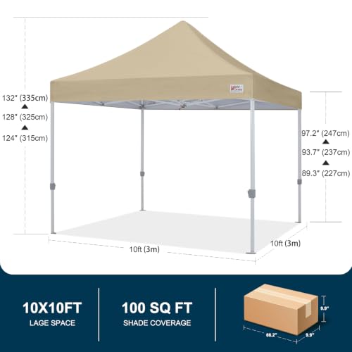 Image of MASTERCANOPY 10x10 Heavy Duty Pop Up Canopy Tent with Roller Bag(Beige)