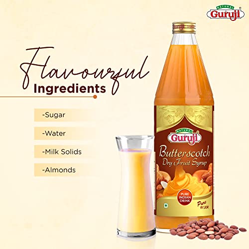 Image of Jai Guruji Butterscotch Dry Fruit Syrup Sharbat, Instant Refreshing Drink For Summer (Mix with milk Only) - 750ml