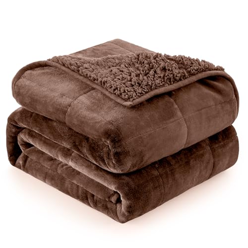 Image of Cottonblue Weighted Blanket for Adults 15 lbs Queen Size 60x80 in, Cozy Flannel Sherpa Fleece Weighted Throw Blankets Comfortable for Calming and Relax, Shaggy Bed Sofa Heavy Blankets, Chocolate Brown