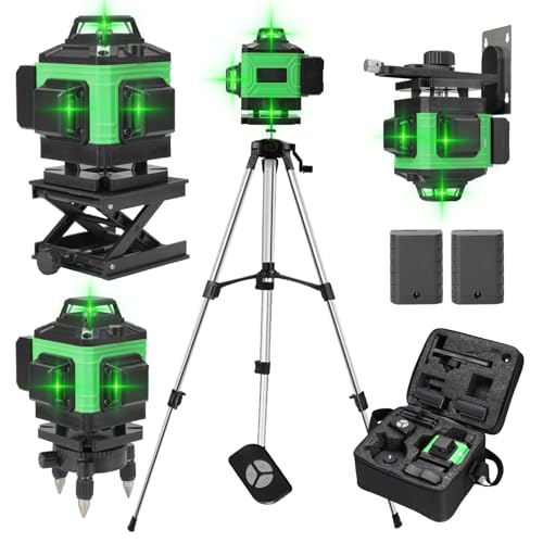 Kouamor Niveau Laser 16 Lignes Niveau Laser Autonivelant 360° * 4 Degrés Vert Niveau 4D 3° Niveau Laser Protection IP54 Poussière Rotatif Laser (avec Pince )