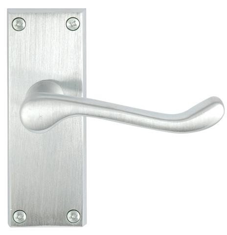 Victorian Scroll Door Handle Lever On Backplate Short - Latch Set - Satin Chrome
