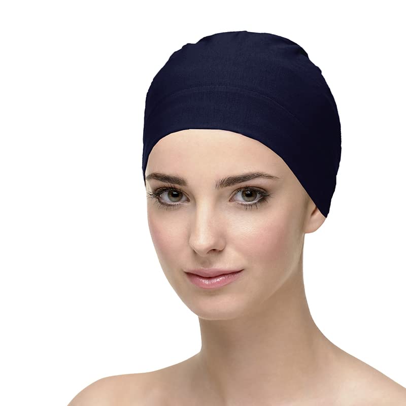 CAREBELL Headwear Organic Sleep Cap - Natalia Cotton (Navy), Navy, One Size, Navy Blue