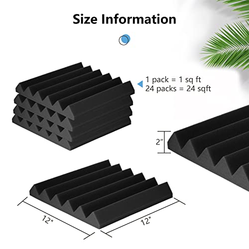 Acoustic Foam Panels, Recording Studio Acoustical Treatments Foam Panels – 2 Inch Thick 12X12 (24 Pack) | Sound Observing Soundproofing Fireproof Wall Foam Tiles | For Studio Office (Black) #TOP1