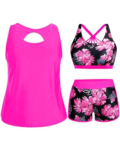 Image of Holipick Women Plus Size Swimsuits - Athletic 3 Piece Tankini with Shorts