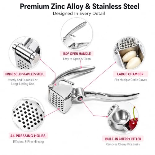 Garlic Press Set with Peeler & Cherry Pitter & Cleaning Brush - Image 3